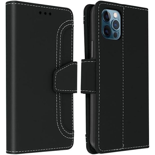 AVIZAR iPhone 12/12 Pro Fodral - Folio Plånboksställ Funktion Svart Svart