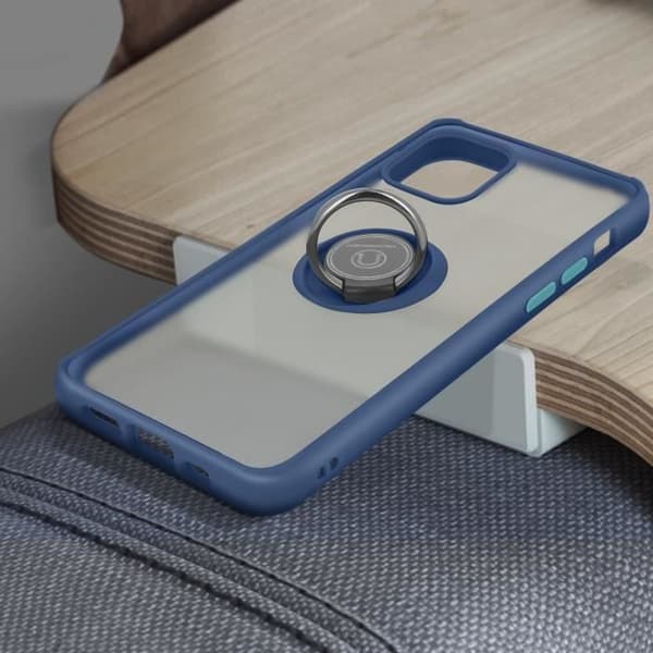 Coque - Apple - iPhone 12 Mini - Bi-matière - Metallisk Ring - Video Støtte Blå