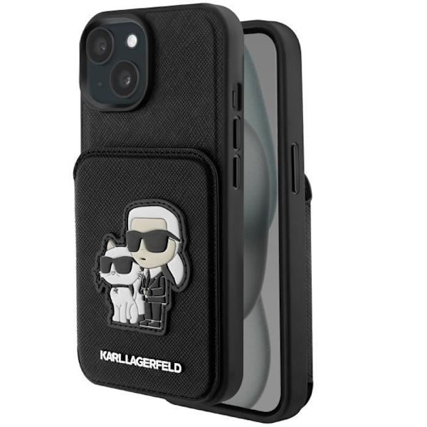 Kotelo iPhone 15:lle KARL LAGERFELD Saffiano Video Support Musta