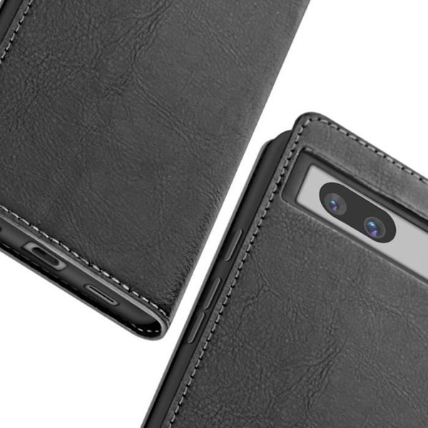 Nahkakotelo Google Pixel 7a:lle Flip Wallet -videotuki, musta