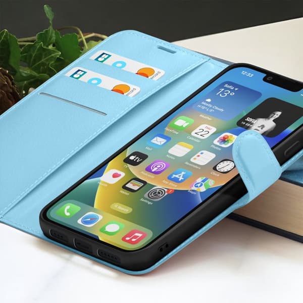 Pungetui - ZANAÉ - iPhone 14 - Horisontal Støtte - Magnetlukning - Lys Blå Blå
