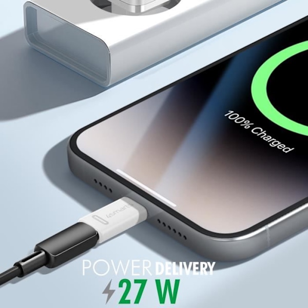 iPhone Lightning till USB-C-adapter - 4smarts - Paket med 2 - Power Delivery 27W - Vit - Inbyggt skydd