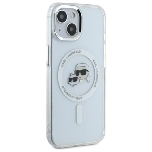 Coque för iPhone 14 - Karl Lagerfeld IML MagSafe (KLHMP14SHLSKCH) - Vit Metall Karl&Choupette Huvud