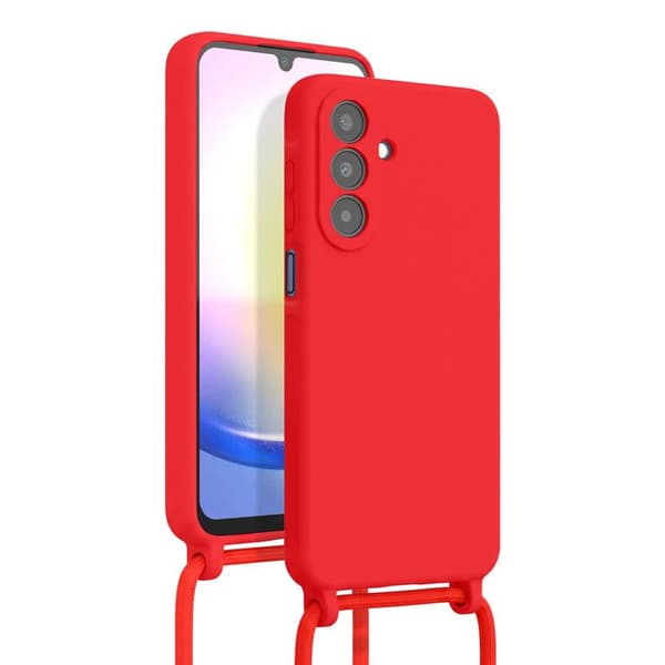 Silicone cover til Samsung Galaxy A25 5G med rød halsrem Röd