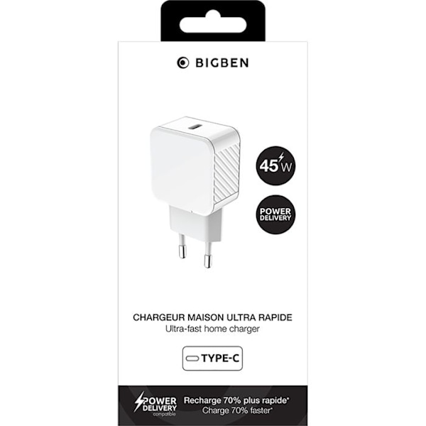 Laddare Sektor USB-C 45W Power Delivery GaN Universal Ultra Snabb BigBen Connected Vit Vit
