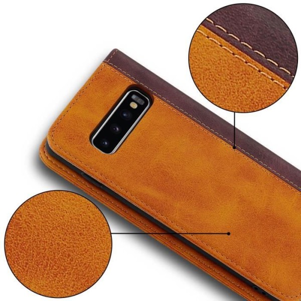 Galaxy S10 Plus Folio Case Kort Förvaringsställ Funktion Camel Brown