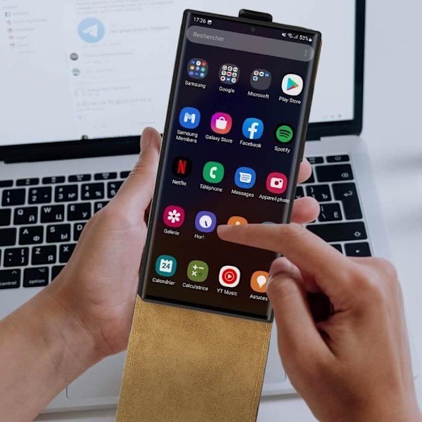 Etui til Galaxy S23 Ultra - AVIZAR - Vertical Flip - Sort lædereffekt - Fuld beskyttelse - Kortholder Svart
