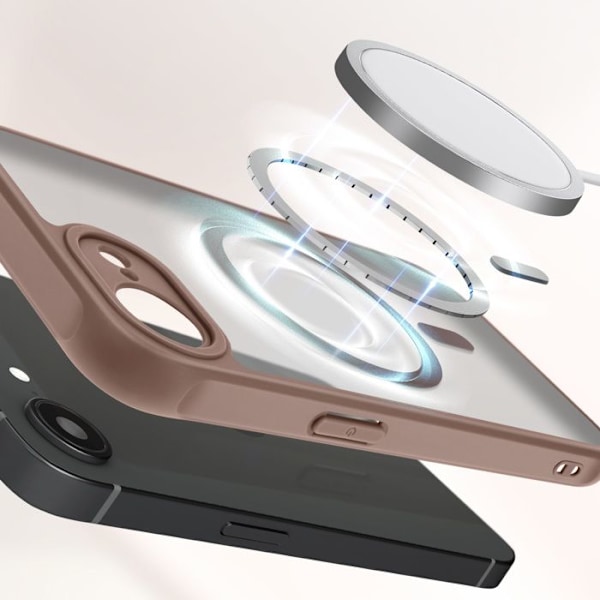 Coque MagSafe för iPhone 16e Matt Frostad Baksida Kontur Brun kastanj