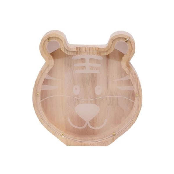 Puinen säästöpossu Tiger Head -malli, jossa pleksilasi edessä TechKidz beige Transparent