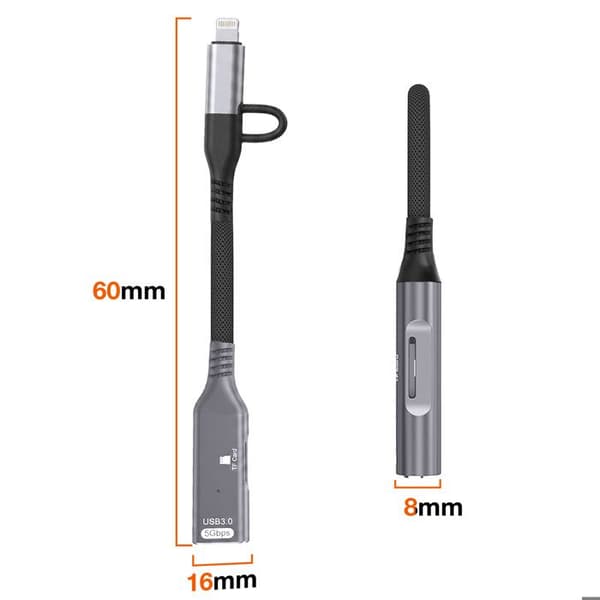 USB-C ja Lightning -adapteri USB 3.0 5Gbps ja Micro SD -lukija LinQ Harmaa