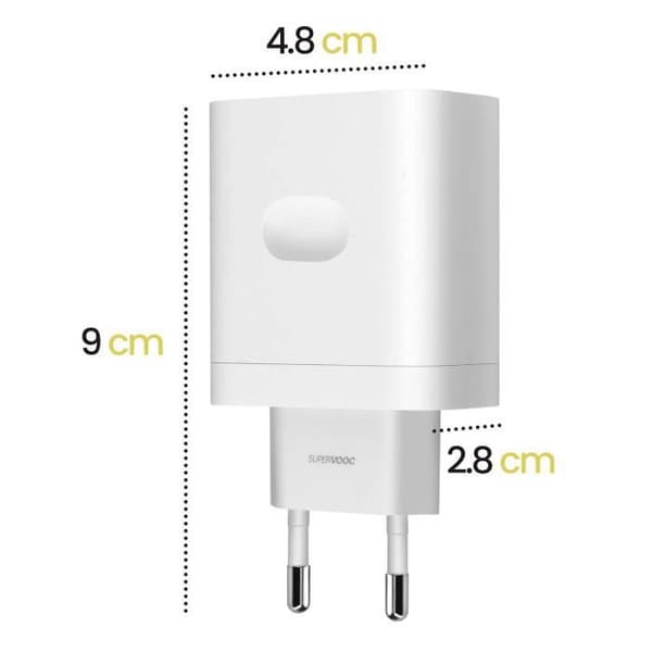 Lader - Oppo - SuperVOOC 33W - USB til USB-C - Hurtig opladning - Hvid Vit