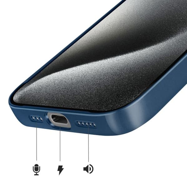 MagSafe-cover til iPhone 15 Pro, hård med glasbeskyttelse til kamera, natblå Blå