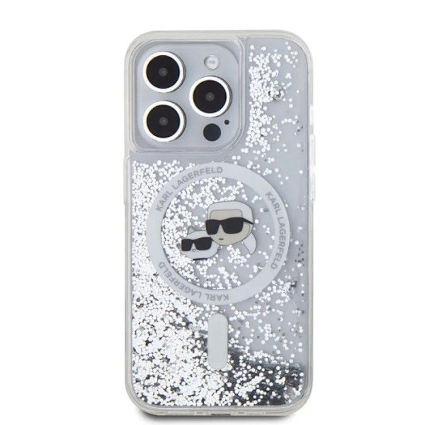 iPhone 15 Pro Max -kotelo - Karl Lagerfeld Liquid Glitter MagSafe (KLHMP15XLGKCSGH) - Kirkas Karl&Choupette Head