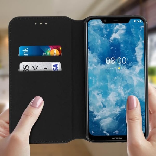 Housse - Nokia - 8.1 - Øko-læder - Kortholder - Støttefunktion - Sort Svart