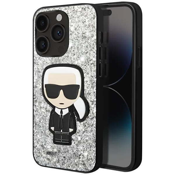 Suojakuori iPhone 14 Pro Max Glitter Design Korotetut reunat Karl Lagerfeld Silver Grå