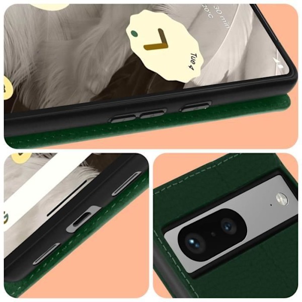AVIZAR Plånboksfodral för Google Pixel 7 - Grönt läder - Videostöd - Hårt skal Grön