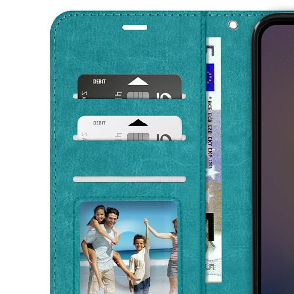 Pung etui til Samsung A25 5G - MAYAXESS - Turkis - Stand og håndledsrem funktion Blå