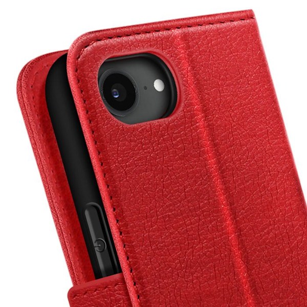 Fodral för iPhone 16e Klipp Plånbok och Videostöd Röd Röd