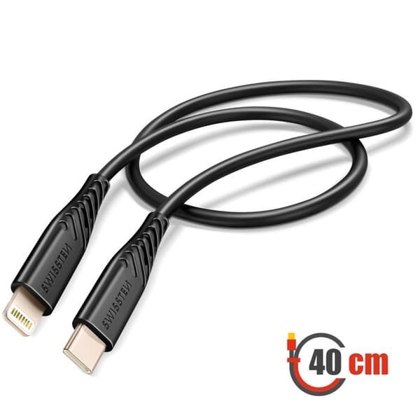 USB-C - Lightning - SWISSTEN - 30W - Musta silikoni - Solmuvapaa - 480Mbps Svart