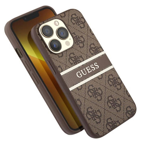 Suojakuori iPhone 13 Prolle, jossa on tulostus ja yksivärinen Stripe Luxury Guess Brown kastanj