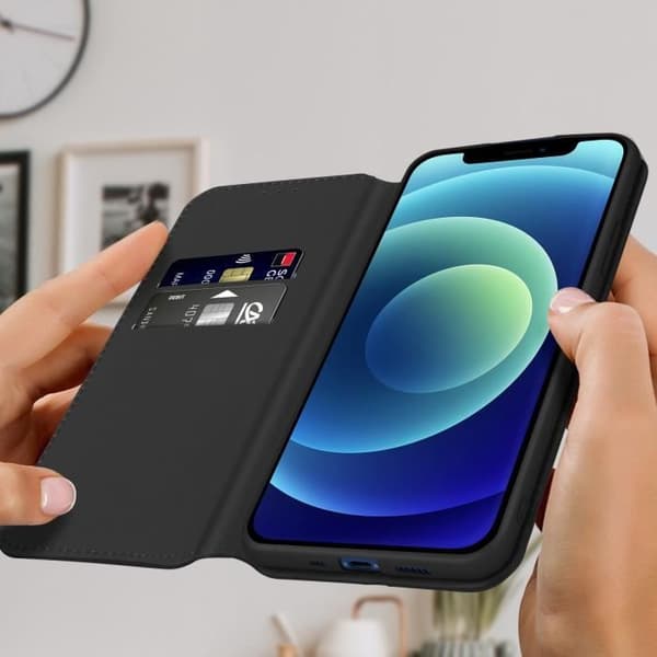 Housse Folio - AVIZAR - iPhone 12 Mini - Sort - Video Støtte - Rum til Kort Svart