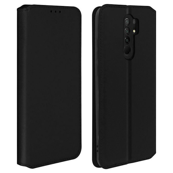 Kansi - Xiaomi - Redmi 9 - Eko-nahka - Magneettinen läppä - Jalustatoiminto Svart