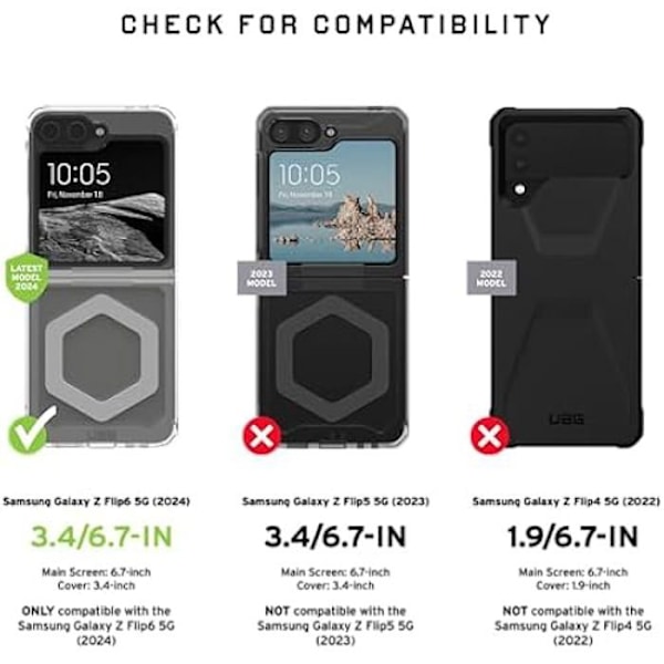 Huppu - URBAN ARMOR GEAR - Plyo Pro - Yhteensopiva Samsung Galaxy Z Flip6 - Iskuvaimennus - Langaton Lataus Is (Transparent) / Silver