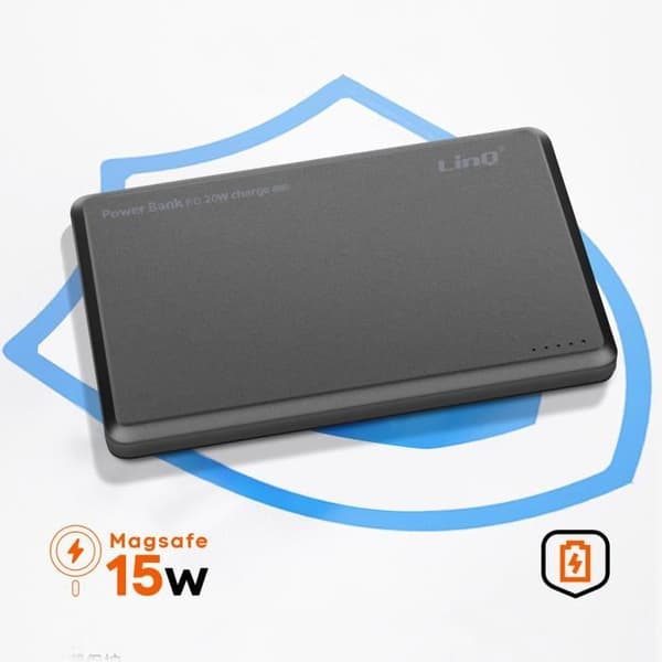 Externt Batteri - LINQ - iPhone MagSafe 8000mAh - USB-C 20W - USB-C Kabel Ingår - Grå Grå