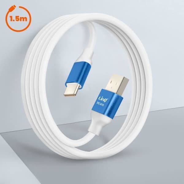 USB-USB C-kaapeli Pikalataus 3A Synkronointi Pituus 1,5 m LinQ Sininen Blå