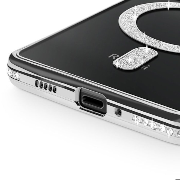 Coque Diamant för Xiaomi Redmi 14C MagSafe Kontur Strass Silver Grå