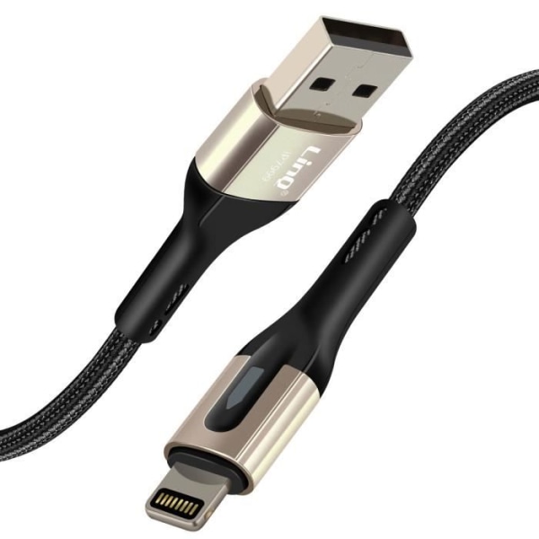 USB til Lightning-kabel - LINQ - 1,2 m - 3A hurtig opladning - Flettet nylon - Sort Svart
