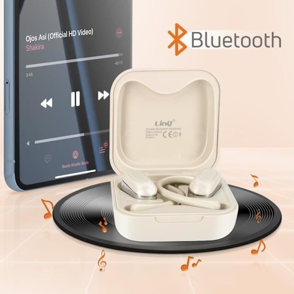 Bluetooth-hörlurar - LINQ - Öppen Design - Batteritid 6h - Touchkontroll - Inkluderad fodral Vit