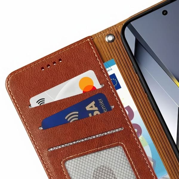 Pungetui til Xiaomi Poco F8 Pro Litchi Tekstur Anti-RFID Brun brun