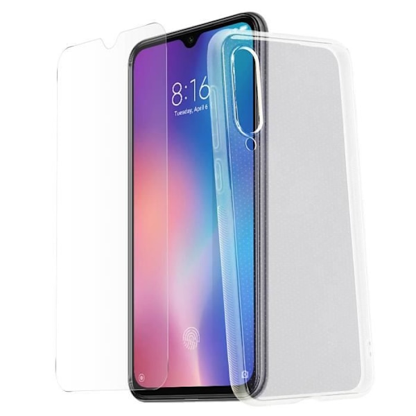 Skyddsfodral - AVIZAR - Xiaomi Mi 9 SE - Mjuk Silikon - Härdat Glas 9H - Transparent Vit Klar vit