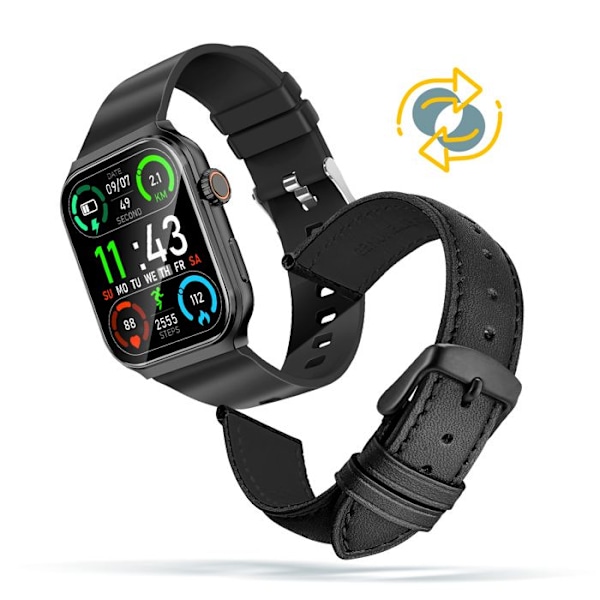 Bluetooth-smartwatch med sportsopfølgning og hændsfri opkald Akashi Sort Svart