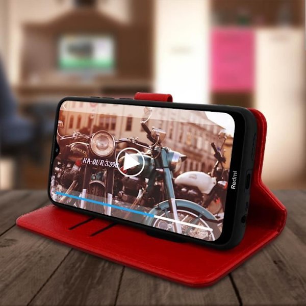 Etui - Xiaomi - Redmi 8 og 8A - Fuld beskyttelse - Kortlomme - Videostøtte - Rød Röd