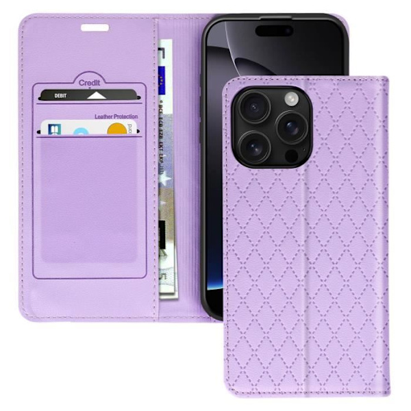 AVIZAR Foliofodral till iPhone 16 Pro Max - Lila - Diamantkorthållare Videostöd Lila