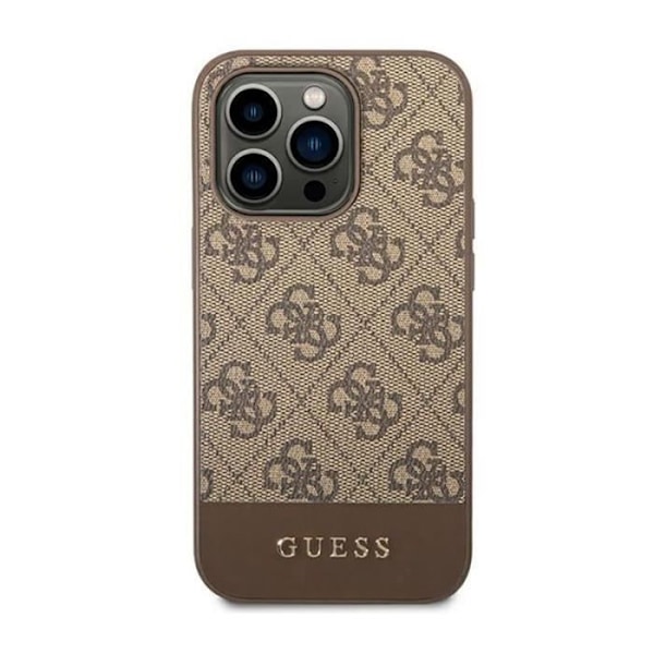 Guess 4G Bottom Stripe Metal Logo Collection iPhone 14 Pro Max -kotelo (ruskea) - 3666339088538
