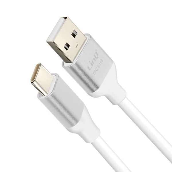 USB-USB C -kaapeli Pikalataus 3A Synkronointi Pituus 1,5 m LinQ Silver Grå