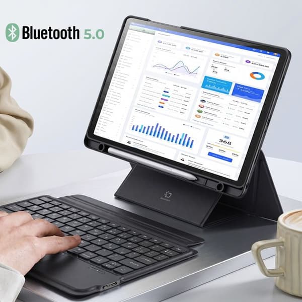 Bluetooth-näppäimistön kotelo Galaxy Tab A11 Plus / A9 Plus Taustavalaistu Dux Ducis Musta Svart