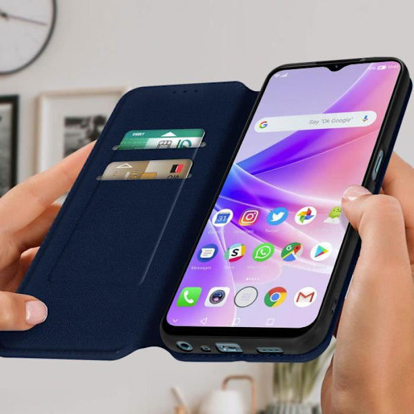 AVIZAR Fodral till Oppo A77 - Flip med korthållare och videostöd - Blå Blå
