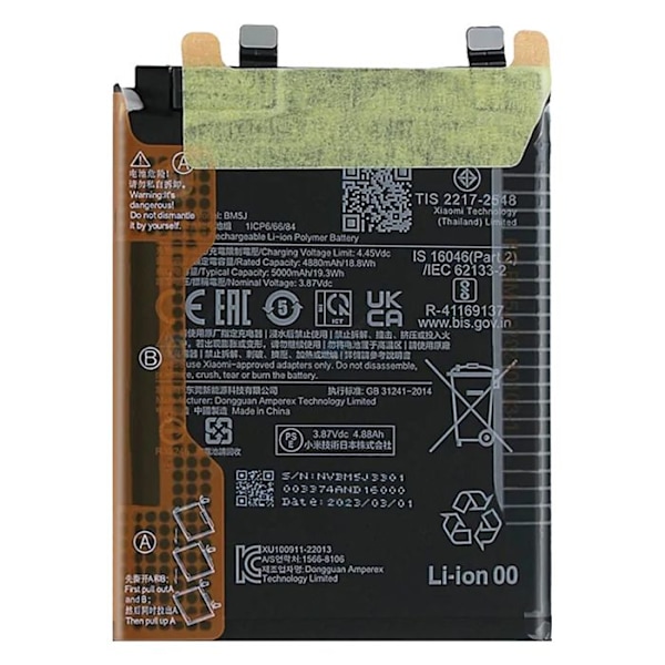 Internt batteri - XIAOMI - Xiaomi 12T og 12T Pro - 5000 mAh - Sort Svart