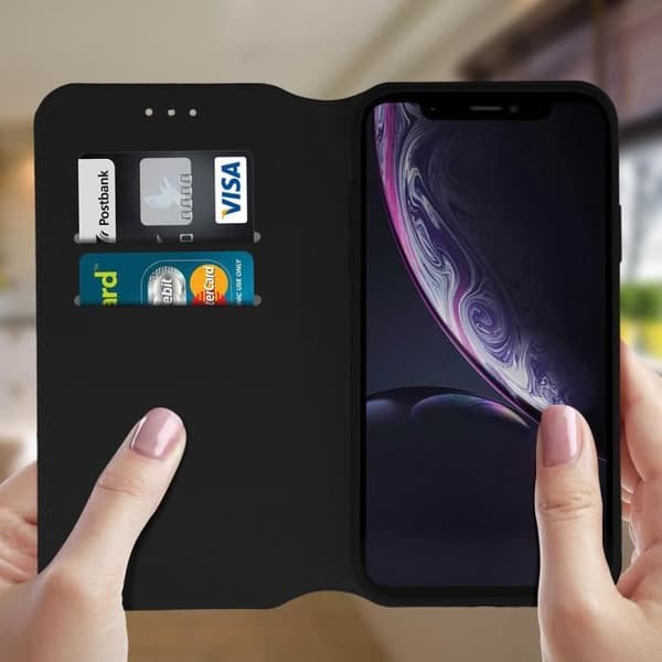 Housse - AVIZAR - iPhone XR - Øko-læder - Sort - Støttefunktion Svart