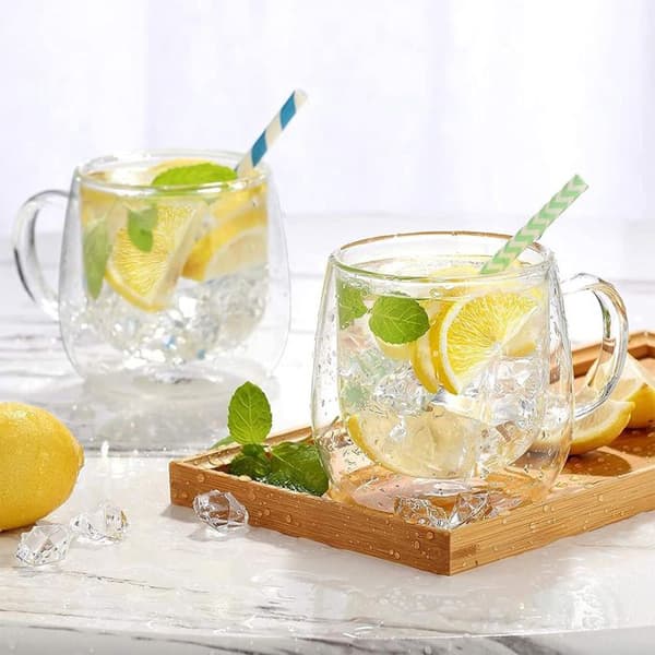 Verres Double Paroi - CHEFFINGER - Sæt af 2 - 250ml - Borosilikatglas - Ergonomisk Vit
