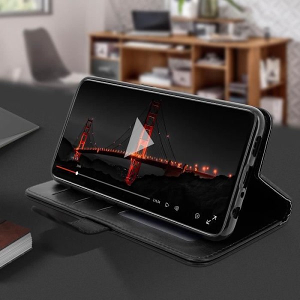 Housse Oppo Reno - AVIZAR - Folio etui - Eco-læder - Videostander - Kortholder sort Svart