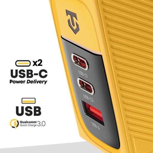 Gul GaN väggladdare USB-C 100W + USB 60W Tactical Svart / Gul