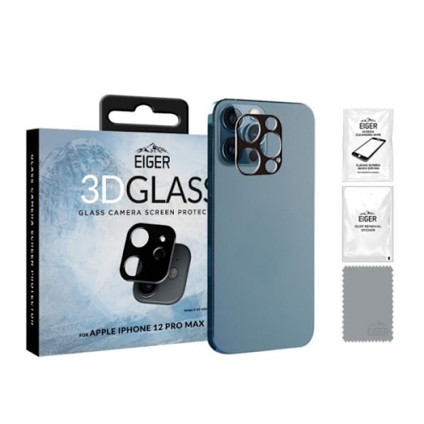 Kameraskydd - EIGER - iPhone 12 Pro Max - 3D härdat glas - Transparent svart - 0,33 mm Transparent