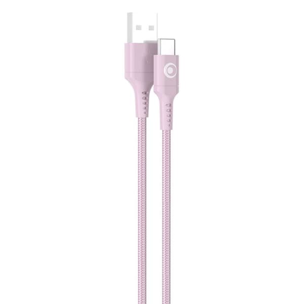 USB-A til USB-C kabel - BIGBEN CONNECTED - 1.2m - FastCharge 15W - Vævet nylon - Rosa