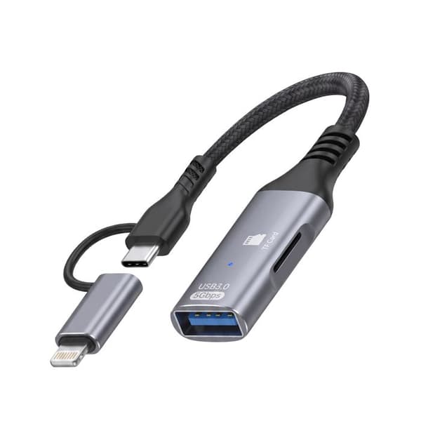 USB-C ja Lightning -adapteri USB 3.0 5Gbps ja Micro SD -lukija LinQ Harmaa