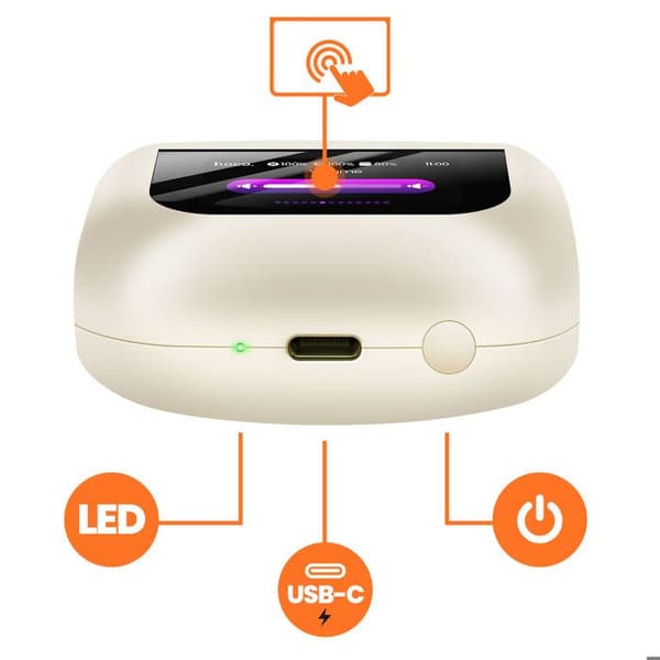 Trådlösa hörlurar - HOKO - TWS - Bluetooth 5.4 - ANC & ENC - LED-touchfodral - Vit Vit
